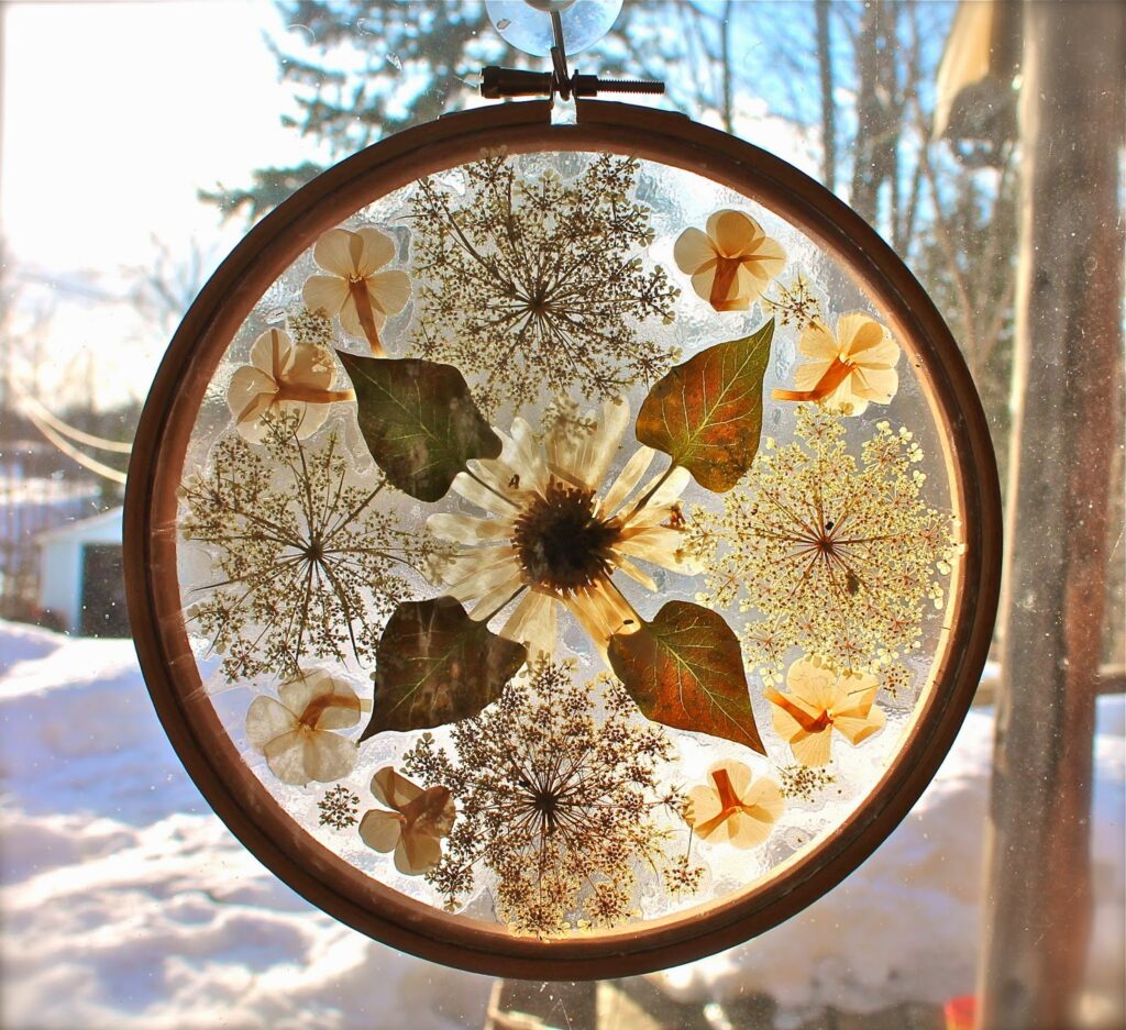 pressed flower mandala sun catchers