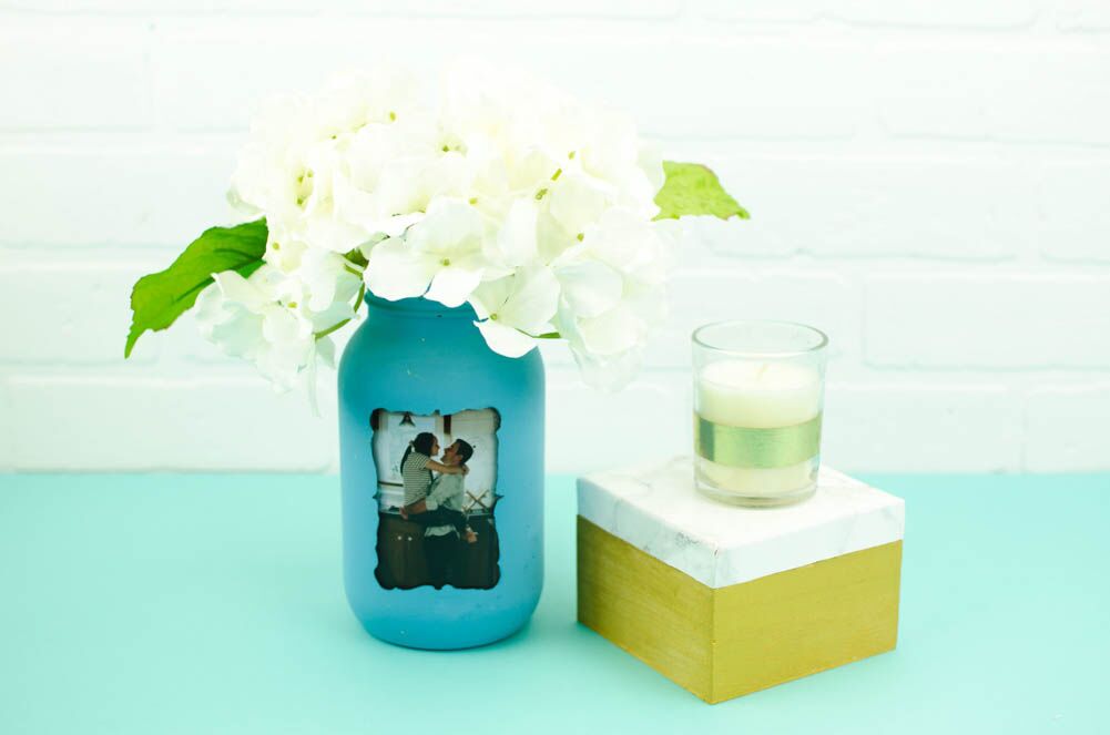 Personalized mason jar photo frame vase