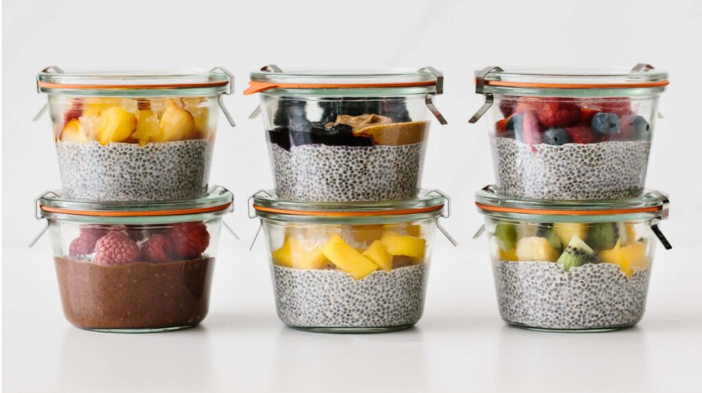 Meal prep chia pudding topped with your favorite fruits
