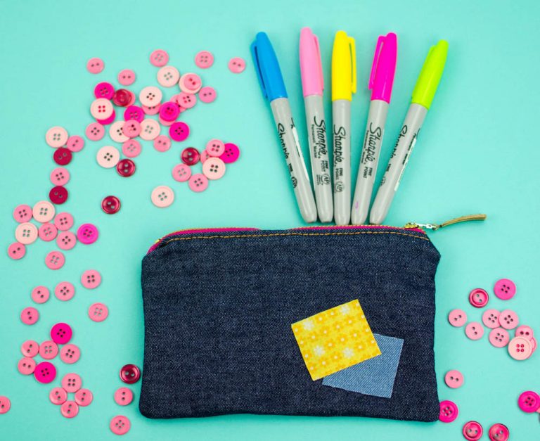 Cute and easy DIY denim pouch school supplies organization