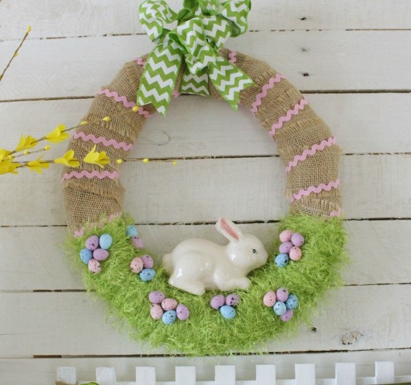 Easter Bunny in the Grass Spring Wreath Adorable Spring Mantel Craft