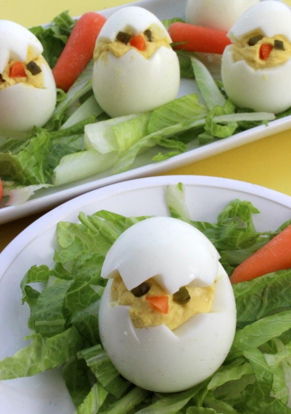 Simple Easter Chicks Deviled Eggs dinner side dish or appetizer dish