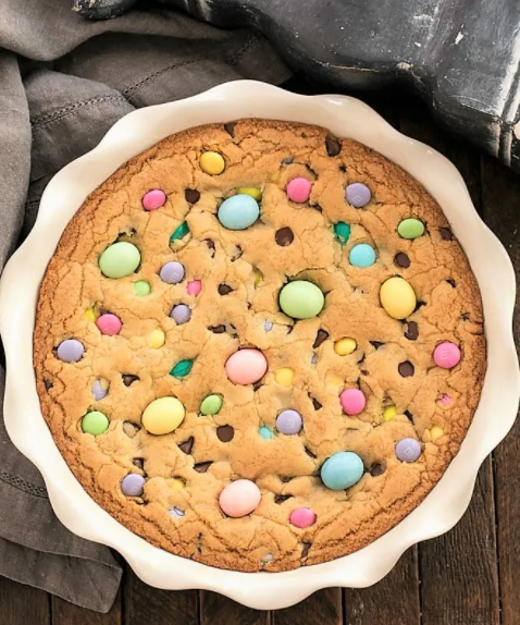 Easter Cookie Cake recipe packed full of Easter candy and chocolate chips