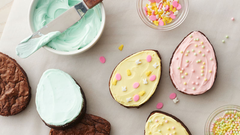 Easter egg frosted brownies in bright spring colors