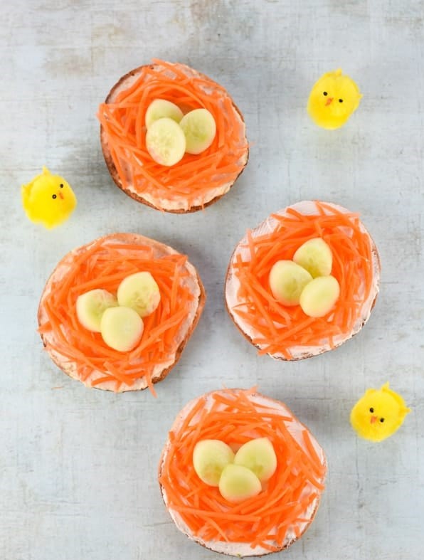 Fun & Healthy Easter Nest Bagels recipe snack or lunch for kids