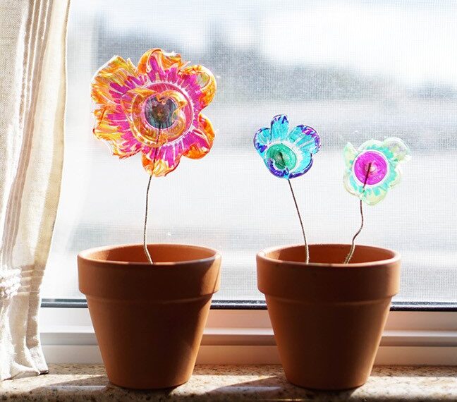 beautiful flowers made of recycled plastics