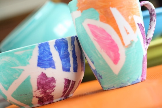 Easy Homemade Father’s Day Gift Tape Resist Mug and Bowl