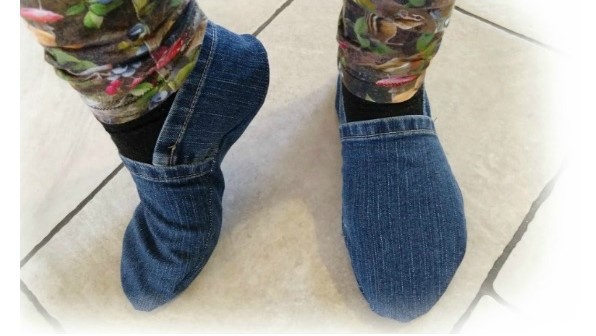 Upcycle Jeans into Slippers cute fun and easy sewing project