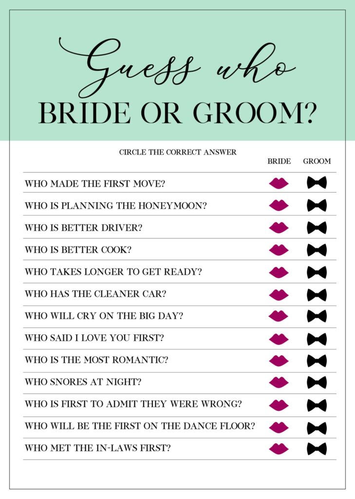 Fun Bridal Shower Games Bride-Groom Trivia