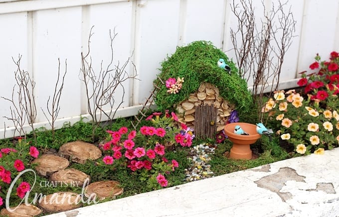 simple inexpensive wooden birdhouse fairy garden