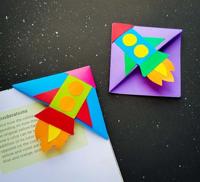 bright and colorful Rocket Corner Bookmark for kids