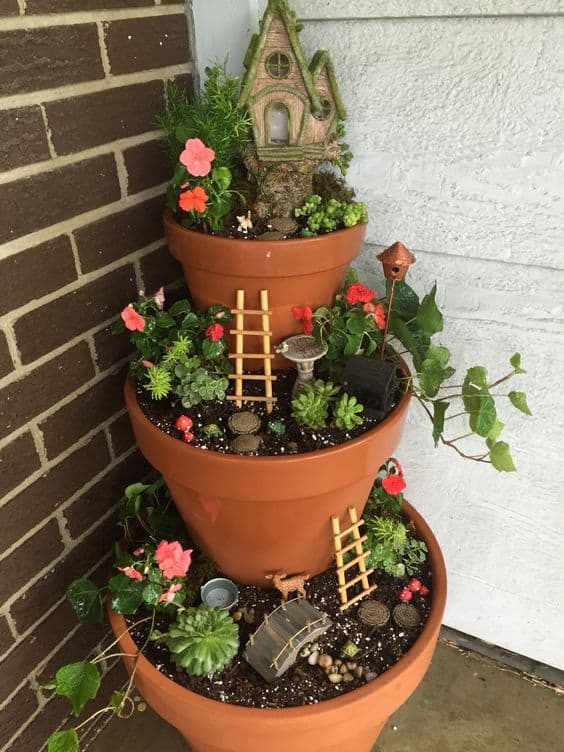 Fairy Garden Pot Tower DY Home Decor
