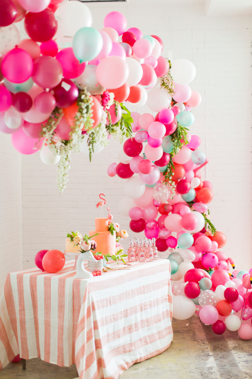 Fiery flamingos and bursts of balloons bridal shower