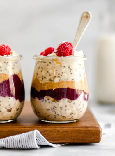 Peanut Butter and Jelly Overnight Oats simple and healthy breakfast recipe