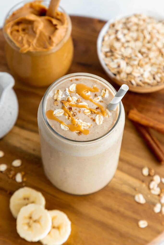 PEANUT BUTTER OATMEAL SMOOTHIE healthy, quick, and easy vegan breakfast recipe