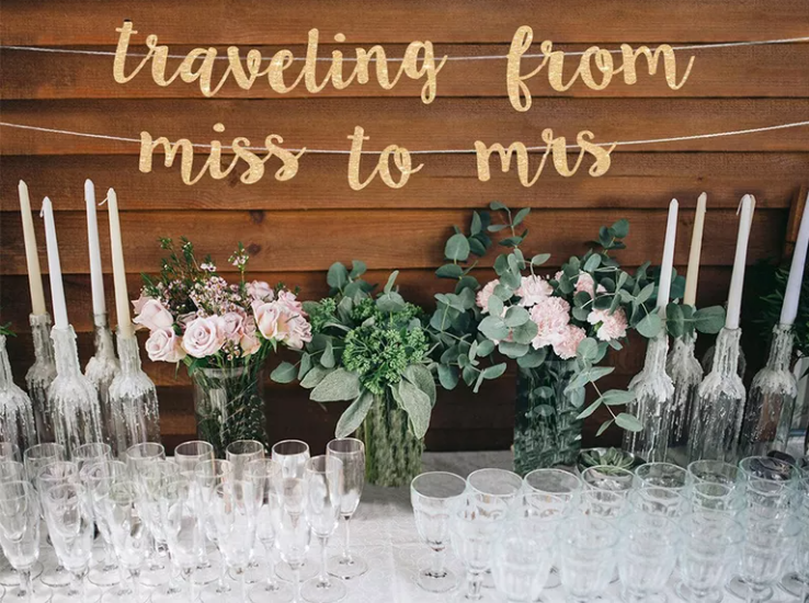 Bridal shower banner that says traveling from miss to mrs perfect for travel themed bridal shower