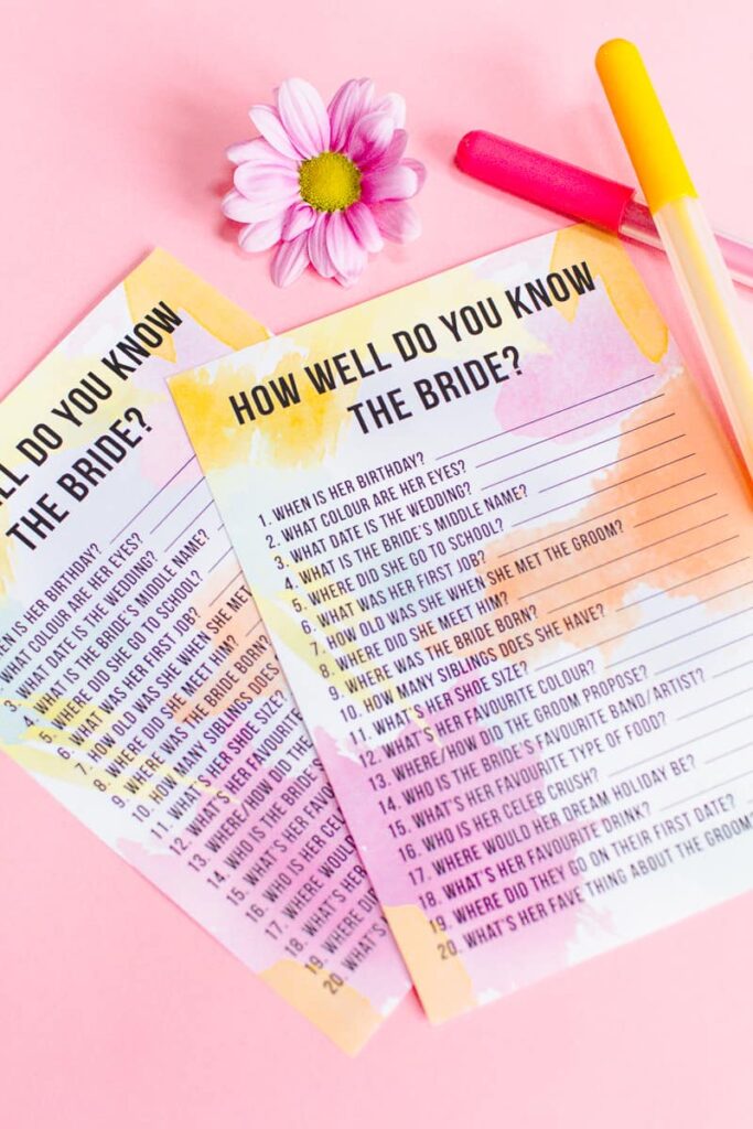 ‘HOW WELL DO YOU KNOW THE BRIDE?’ HEN PARTY & BRIDAL SHOWER GAME