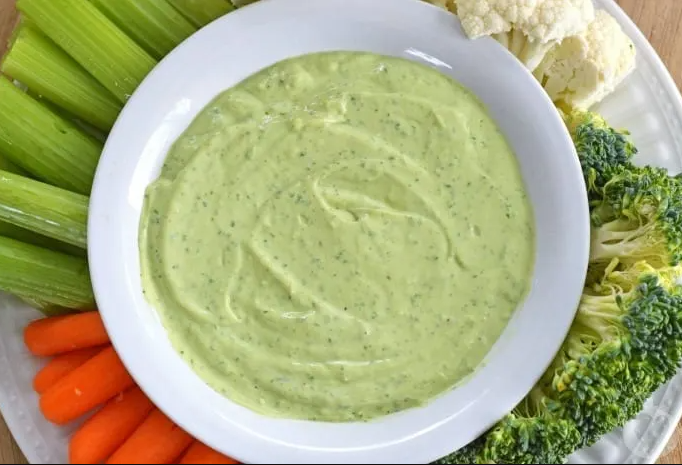 Avocado Ranch Dip with fresh vegetables on the side