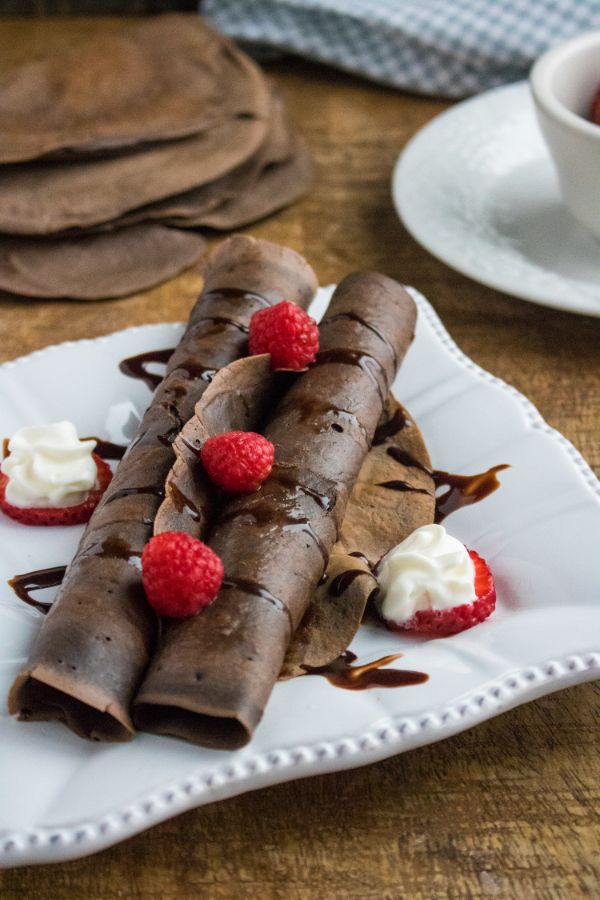 Delightful chocolate crepe with Raspberries on top