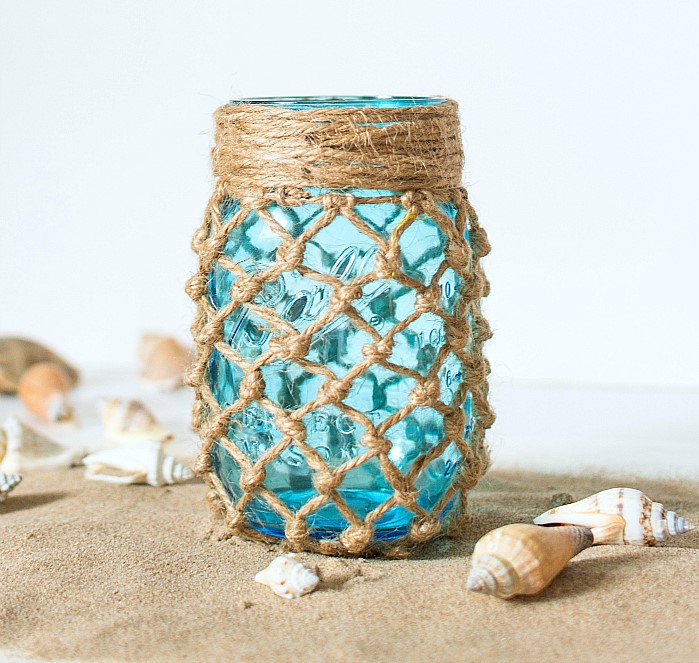 Cute Fishnet Wrapped Mason Jar Craft