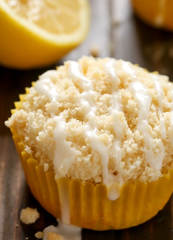 Lemon crumb muffins with lemon glaze