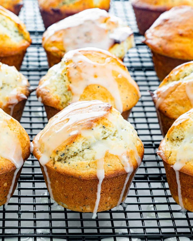 Lemon Poppy Seed Muffins drizzle with lemon glaze