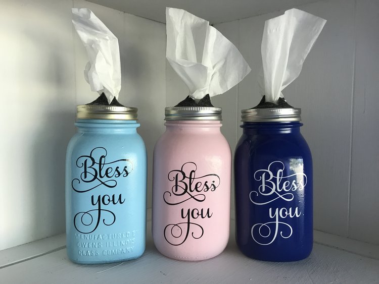 DIY Bless You Mason Jar Tissue Dispenser