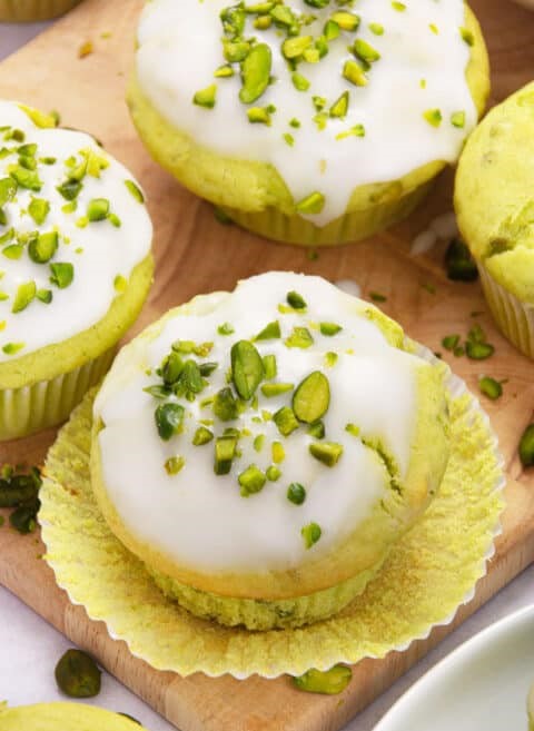 pistachio muffins covered with a delicious glaze and delicate crunch from chopped pistachios