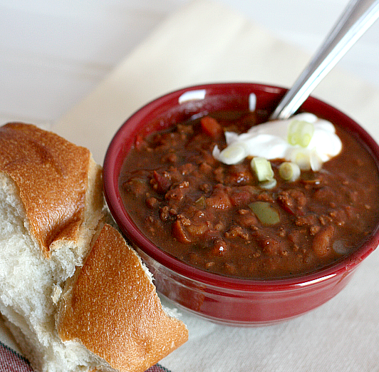 Spicy Chocolate Chili serve with sour cream