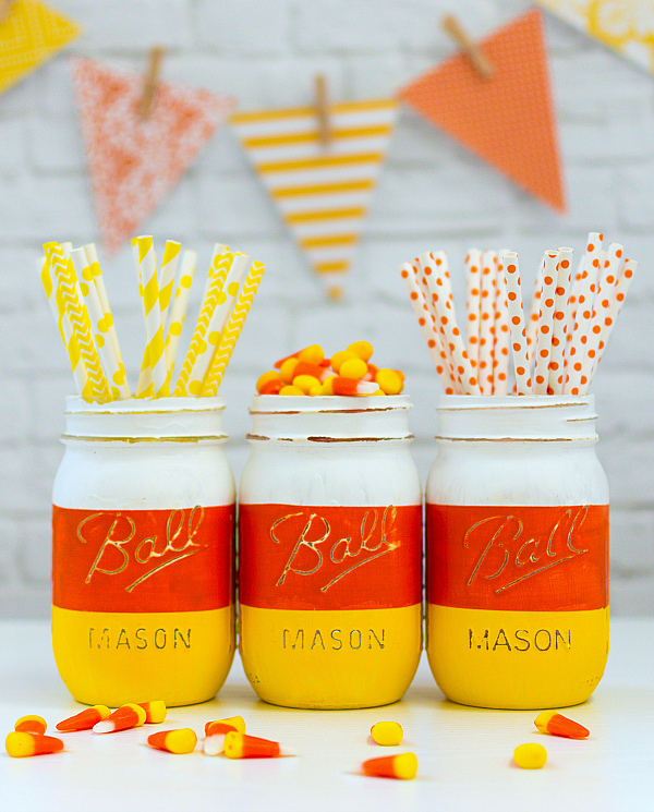 Candy Corn Mason Jars for Halloween 