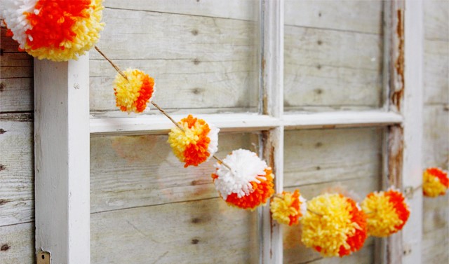 Candy Corn Pom Poms garland