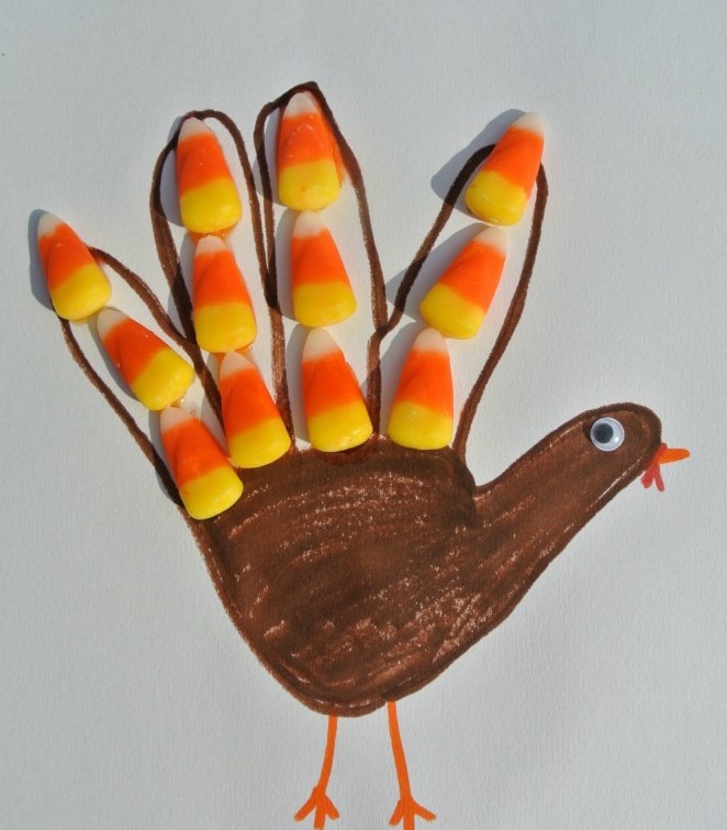 Candy corn handprint turkey