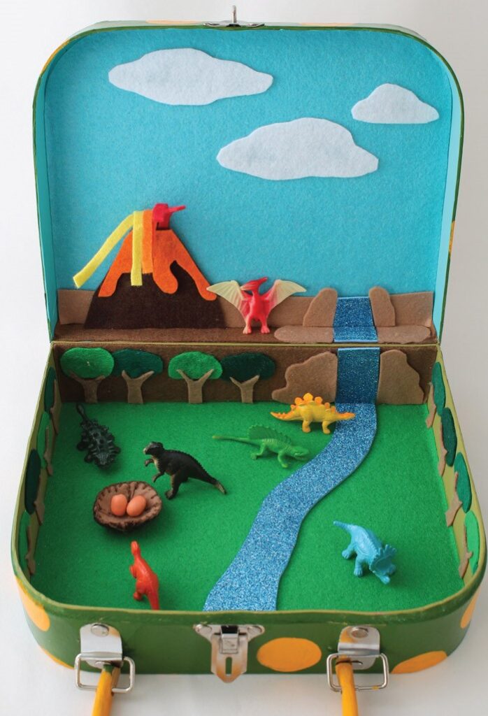 Homemade Dinosaur small world in a suitcase