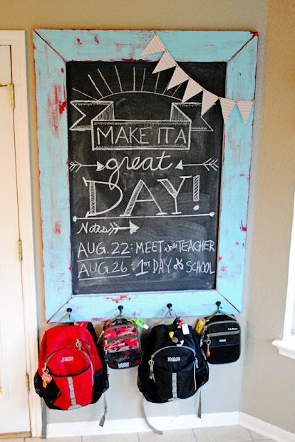 DIY Chalkboard Backpack Station is the perfect way to keep kids' school bags and important notes all in one spot