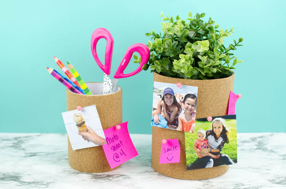 DIY Cork Board Containers a perfect back to school organizer