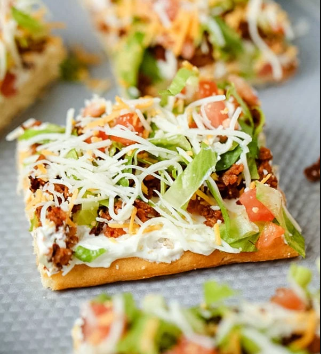delicious taco pizza made with a crescent roll crust