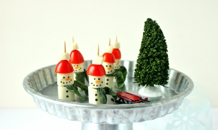String Cheese Snowman Caprese Salad Appetizer 