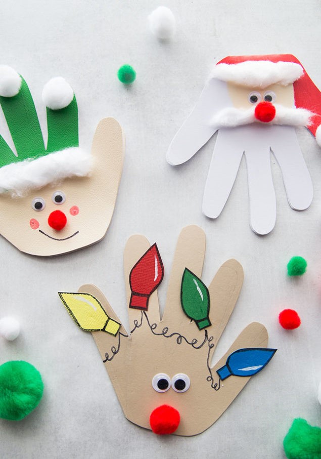 Cute Santa, Reindeer, and Elf Christmas Handprint Cards