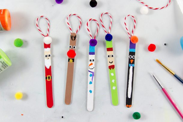 Elf and friends Popsicle Stick Christmas Ornaments