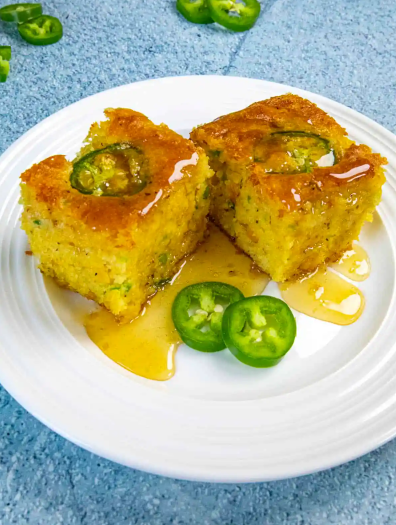 Jalapeno cornbread with lots of spicy jalapeno peppers and cheddar cheese a great Fall side dish