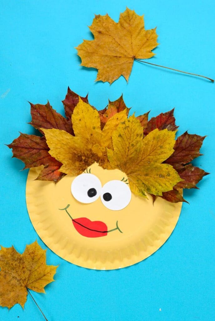 leaf face paper plate craft