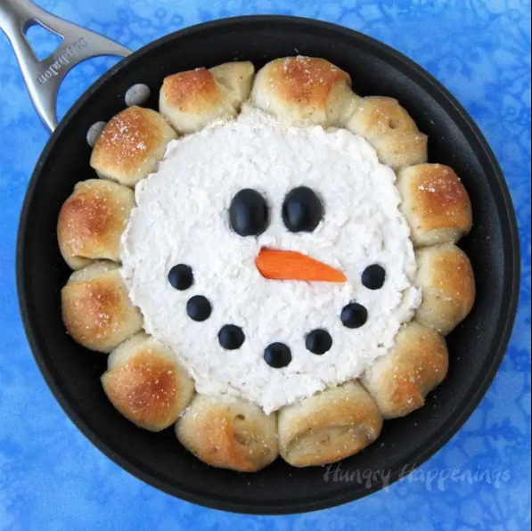 Skillet Dip Snowman a cute Christmas appetizers