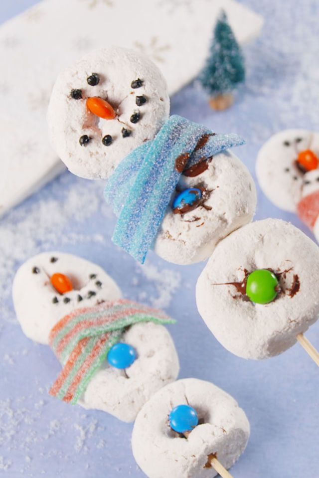 Adorable snowman donuts skewer