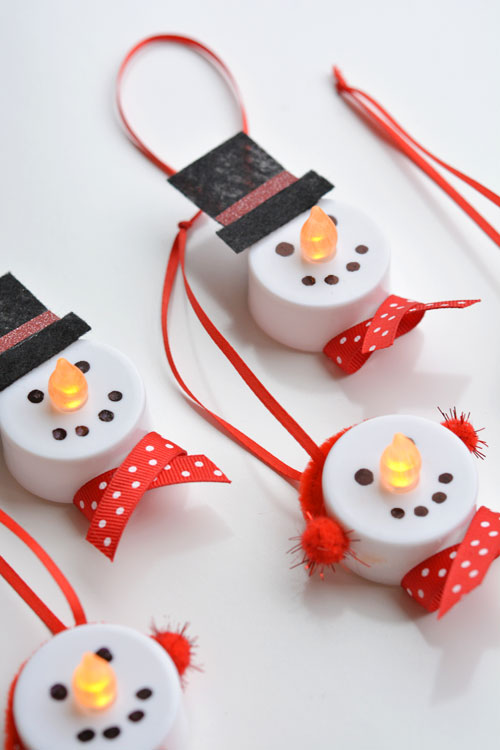 Easy to make tea light snowman ornaments