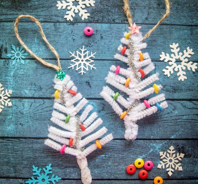 White Pipe cleaner Christmas Tree Ornaments