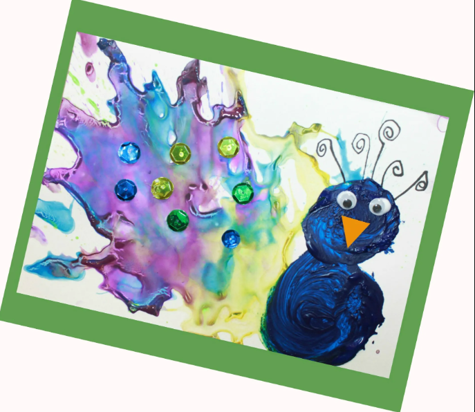 Straw Blown Peacock Painting activity for kids
