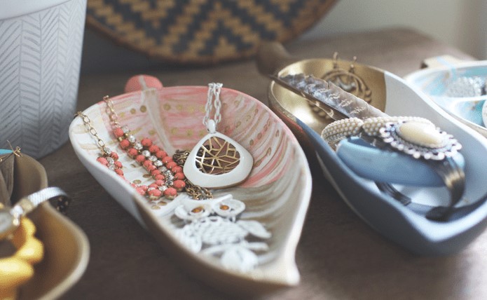 DIY bohemian jewelry storage trays