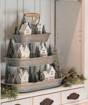 Christmas village tiered tray