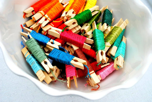 Clothespin embroidery floss organizer