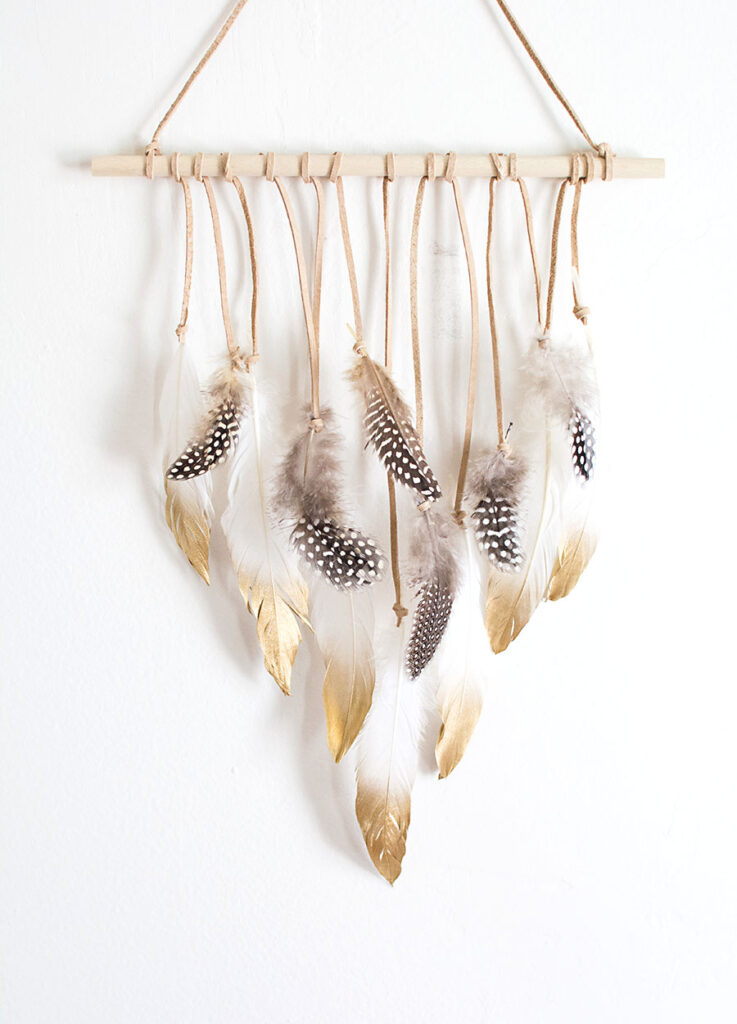 DIY gold ombre feathers wall hanging
